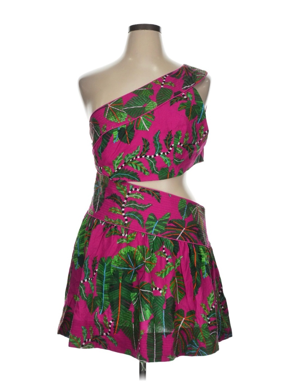 FARM Rio Fuchsia Tropical One-Shoulder Cutout Mini Dress